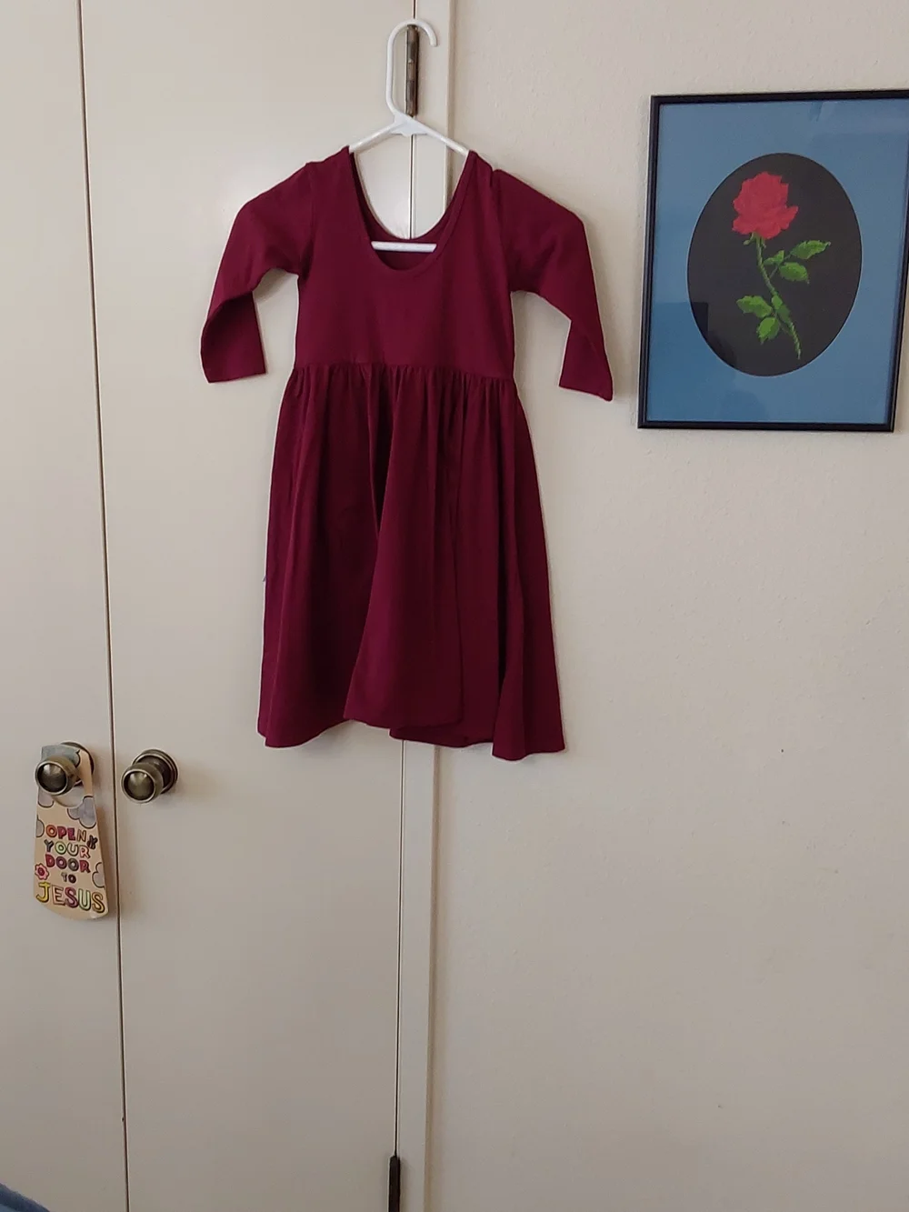 Girls' Long Sleeve Burgundy Casual Dress - Classic Everyday Style